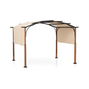 COSTWAY - 10 x 12 FT Outdoor Retractable Pergola with Retractable Canopy for Patio-Beige