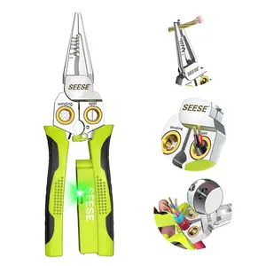 【DealsForYouDays】SEESE 8 in 1 Wire Stripper Twister for Cutting and Pulling Wires, Voltage Tester Pliers,Cable Scissors, 12V to 250V Live,Null,Hot Wire Judgment AC DC, Audible and Flashing LED Alarms