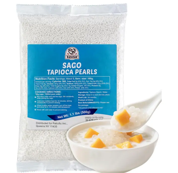 52USA Sago Pearls, Small Tapioca Pearls 1.1 lbs (500g), White Sago for Desserts and Bubble Milk Tea, Summer Beverages, All Natural, Vegan, Non-GMO, Gluten-Free