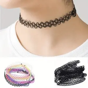 12pcs/1set Halloween Punk Gothic Lace Choker Necklace Set, Black Tattoo Choker For Teen Girls, Party Favors, Gothic Jewelry