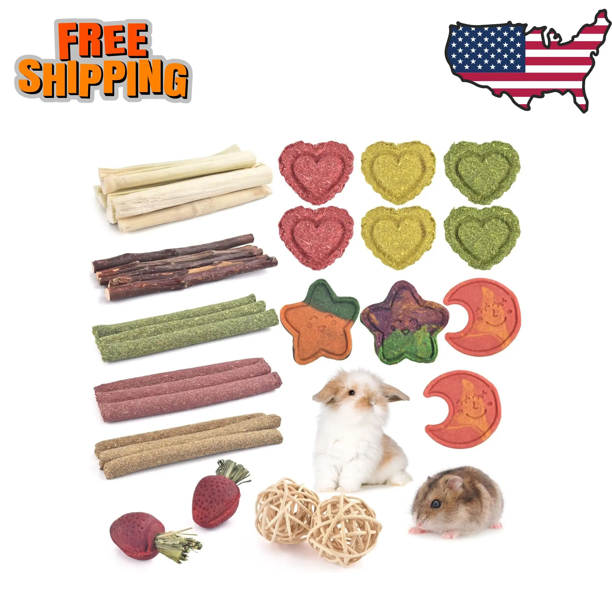 33PCS Bunny Chew Toys for Rabbits Teeth, Natural Rabbit Toys Apple Wood Sticks