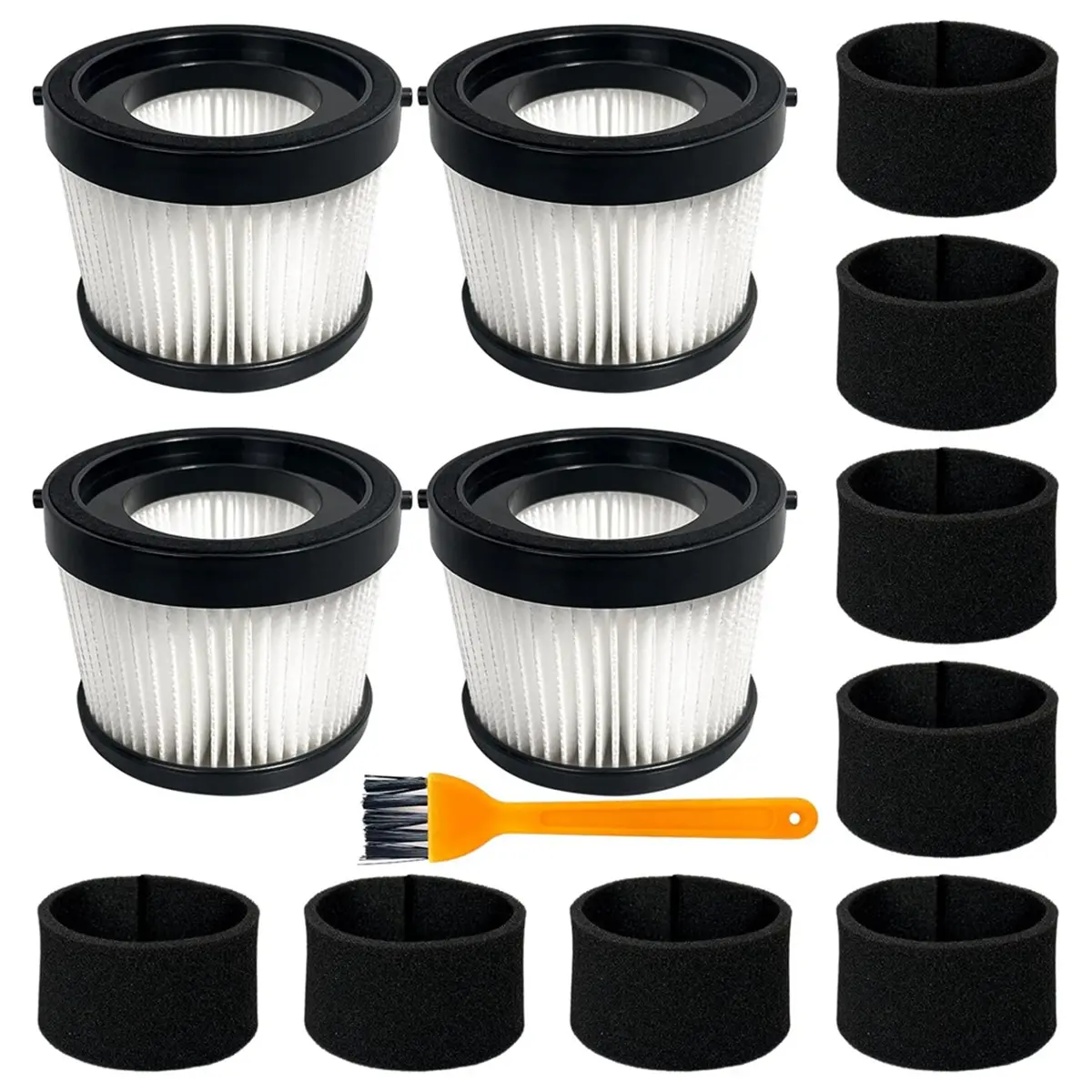 4-Pack Plastic Pleated Paper HEPA Filters for DCV501HB Cordless Handheld Vacuum, Compatible with DCV5011H, Includes 8 Foam Sleeve Filters & 1 Dust-Trapping Brush, Easy-Cleaning & Washable