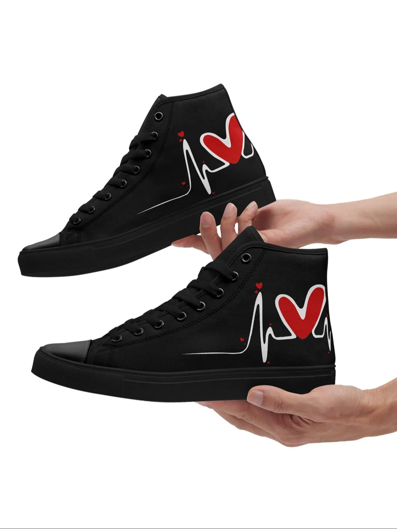 Men's Heartbeat Print High Top Sneakers, Casual Comfortable Sports Shoes for Daily Wear, Fashionable Skate Shoes for Men, All Seasons Sneakers, Casual Trendy Sneakers