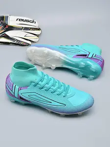 Men's Sporty Lace Up Soccer Shoes, Lightweight Breathable Training Shoes, Professional Football Cleats for All Seasons