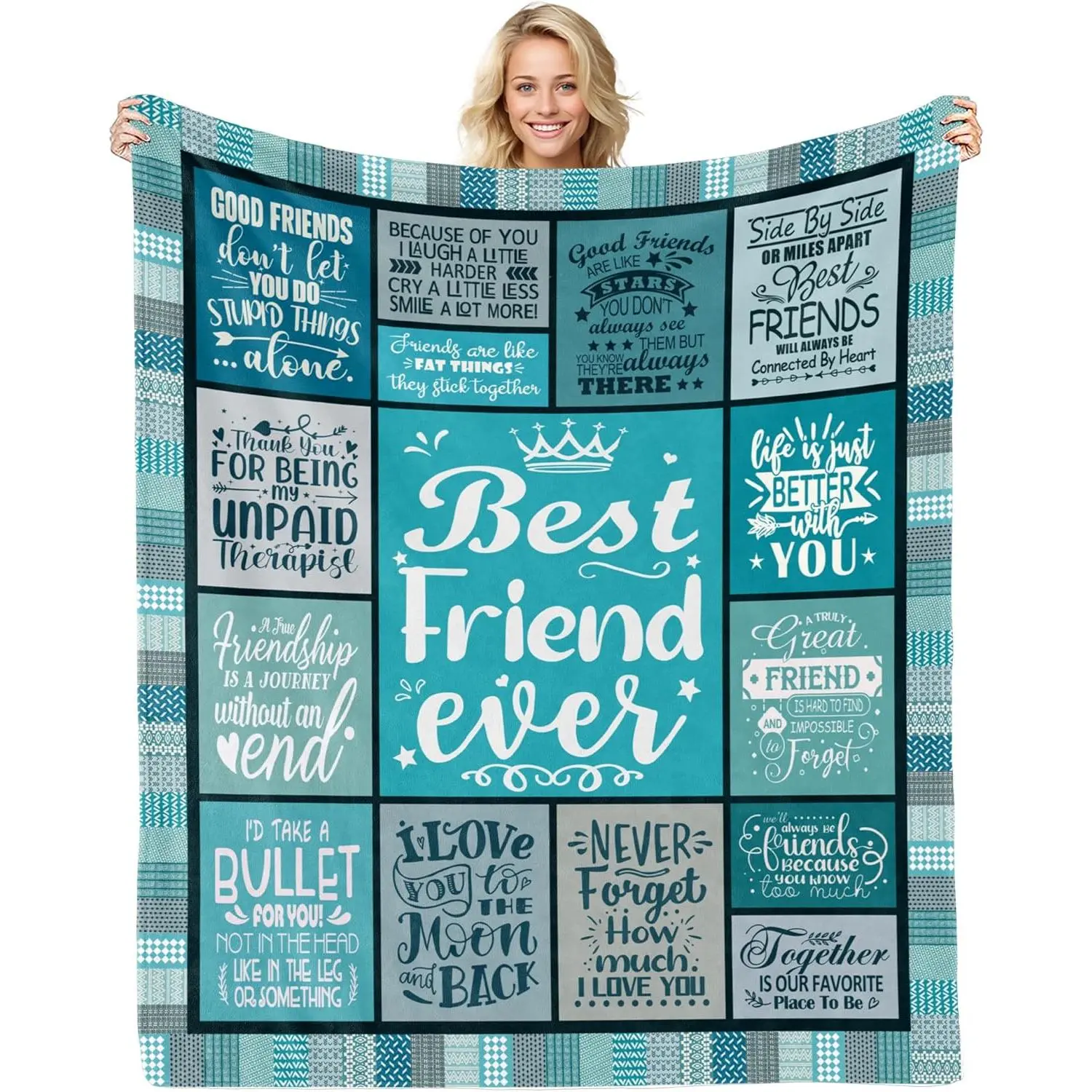 60"x50" Flannel Fleece Printed Throw Blanket - Heartfelt Friendship Gift Blanket for Women Best Friends, BFF Birthday Gift, Flannel Fleece Blankets