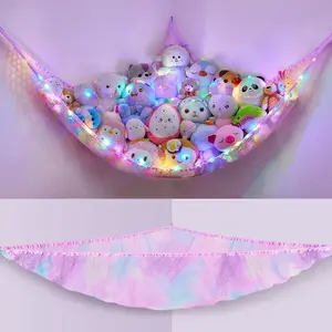 Stuffed Animals Net or Hammock Kids Toy Storage Organizer with LED Light Hanging Corner Stuffed Animals Holder Kids Girls Room Decor(Pack of 1)