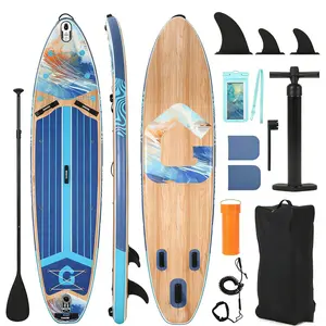 Stable Inflatable Rise Up Paddle Board - Gradient Light Wood Grain, Non-Slip EVA Deck, Tri Fin, High Weight Capacity - Complete Kit with Paddle, Backpack & Pump, Family Water Sports
