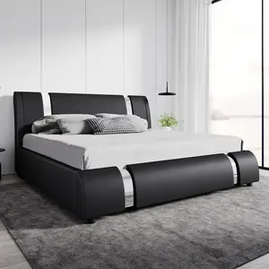 SHA CERLIN Deluxe PU Leather Upholstered Modern Platform Bed Frame 【No Mattress】Modern Low Profile Sleigh Design,Heavy Duty Solid Wooden Slats Support,No Box Spring Needed#ChristmasGifts#TikTokShopBlackFriday