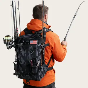 Convertible Fishing Backpack/Sling, Large Capacity Rod Holder Bag, Navy Camo Outdoor Shoulder Bag for Fishing Stuff & Gear, A Great Helper for Fishing Enthusiasts, A Perfect Gift for Fishing Lovers, Essential Gear for Hiking, Trekking and Outdoor Sports