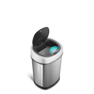 NINESTARS 3 Gal. 12 L Automatic Touchless Infrared Motion Sensor Trash Can, Stainless Steel (Oval, Silver/Black Lid)
