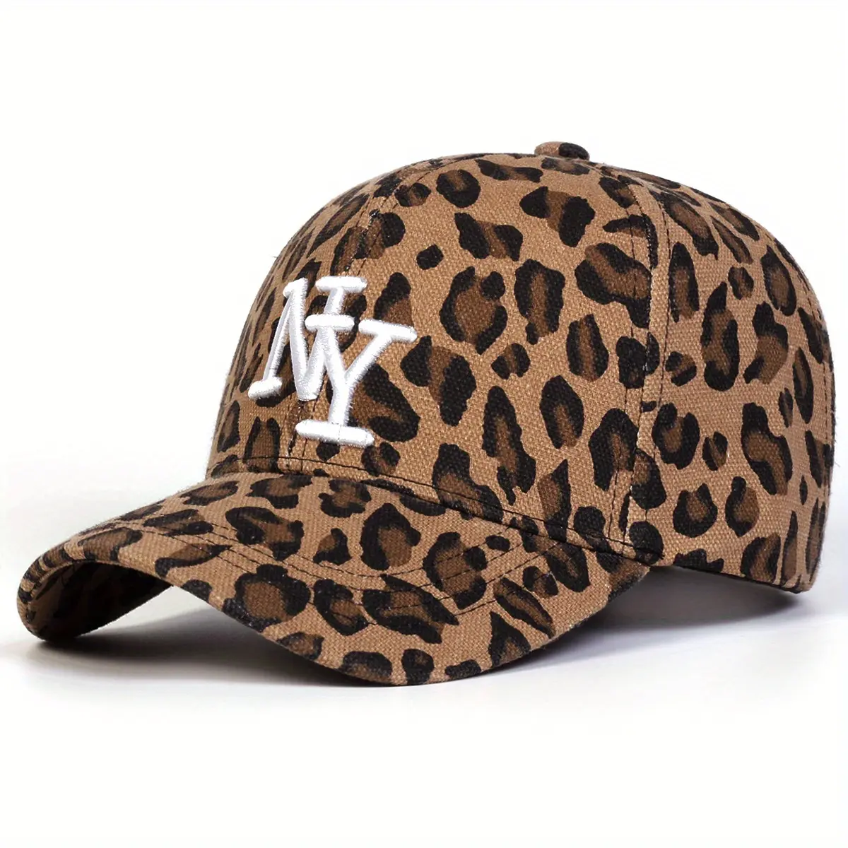 Letter Embroidered Leopard Print Baseball Cap - Sporty Chic Fitted Hats , adjustable，Four Seasons Style，Accessories for Women,birthday present , Leopard Print Stuff, Outdoor Casual Sun Protection Accessory, girlfriend Gifts,Khaki hats,beach essentials