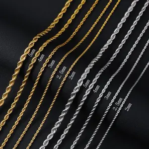 2/3/5mm Twist Chain Gold Stainless Steel Men's Necklace, Unisex Silver Gift, 18-24 Inches, Unisex Design Bling Stylish Accessory Dainty Layering Jewelry Dainty Layering Jewelry