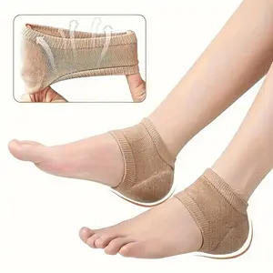 4-Piece Foot Insoles with Silicone Pads - Breathable Knitted Design, Cushioning Pressure and Support - Beige, Black. Heel Pads for Shoes, Comfortable Walking, Seamless Fit, Comfortable Padding, Walking Aid