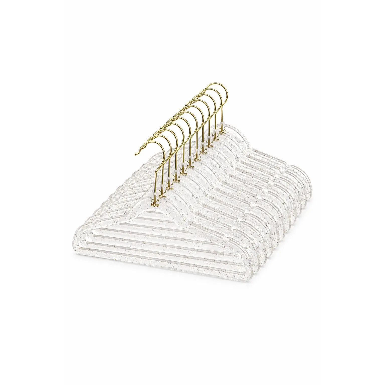 Mila & Rose Girls Acrylic Hangers – Clear with Gold Shimmer | Pack of 10