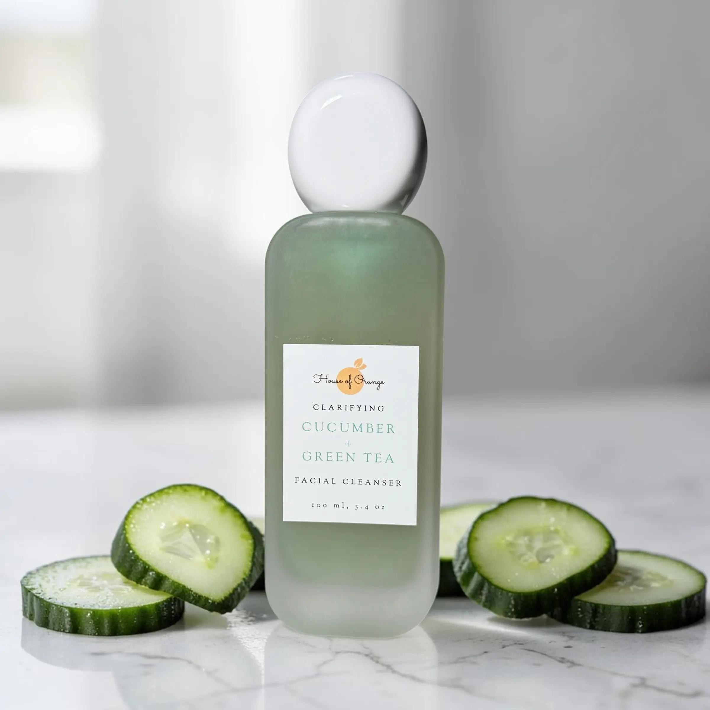 Clarifying Cucumber Green Tea Facial Cleanser w/ Aloe, Hyaluronic Acid, Willow Bark, Lavender/ Soothing, Anti-Acne, Clarifying