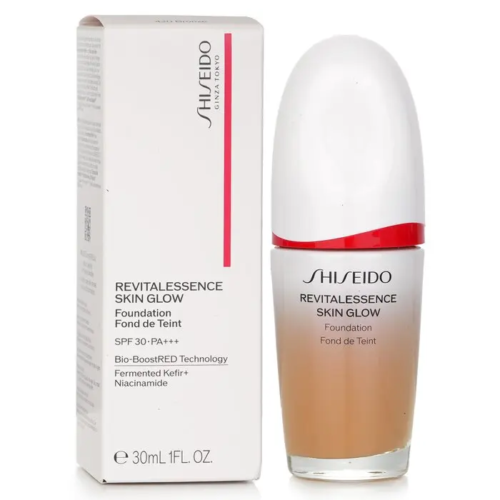 SHISEIDO Revitalessence Skin Glow Face Foundation SPF 30 - #420 Bronze, Smooth Coverage Makeup for Radiant Complexion