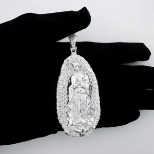 Solid Silver .925 Virgen de Guadalupe Extra Large Zirconias White