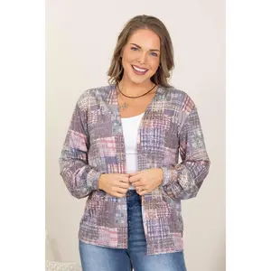 Multicolor Patchwork Plaid Knit Cardigan