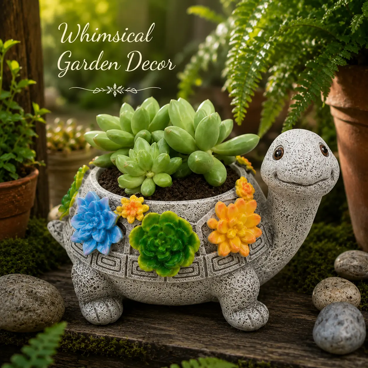 Resin Turtle Succulent Planter - Cute Small Animal Plant Pot for Patio & Balcony, Home Decor Gift for Plant Lovers