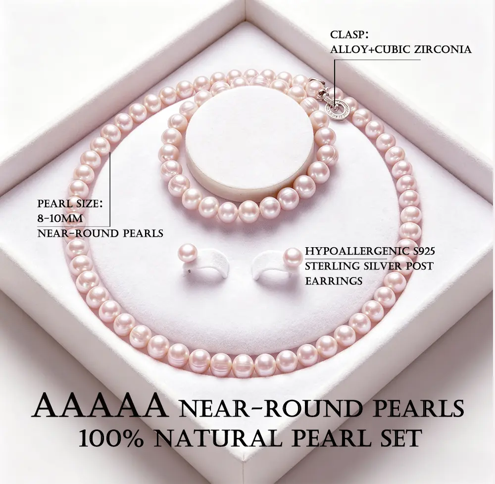 Elegant 8-10mm Undyed Natural Pink Near-Round Freshwater Pearls Necklace - Stackable Fashion Jewelry, Ideal Gift for Mother’s Day, Sister