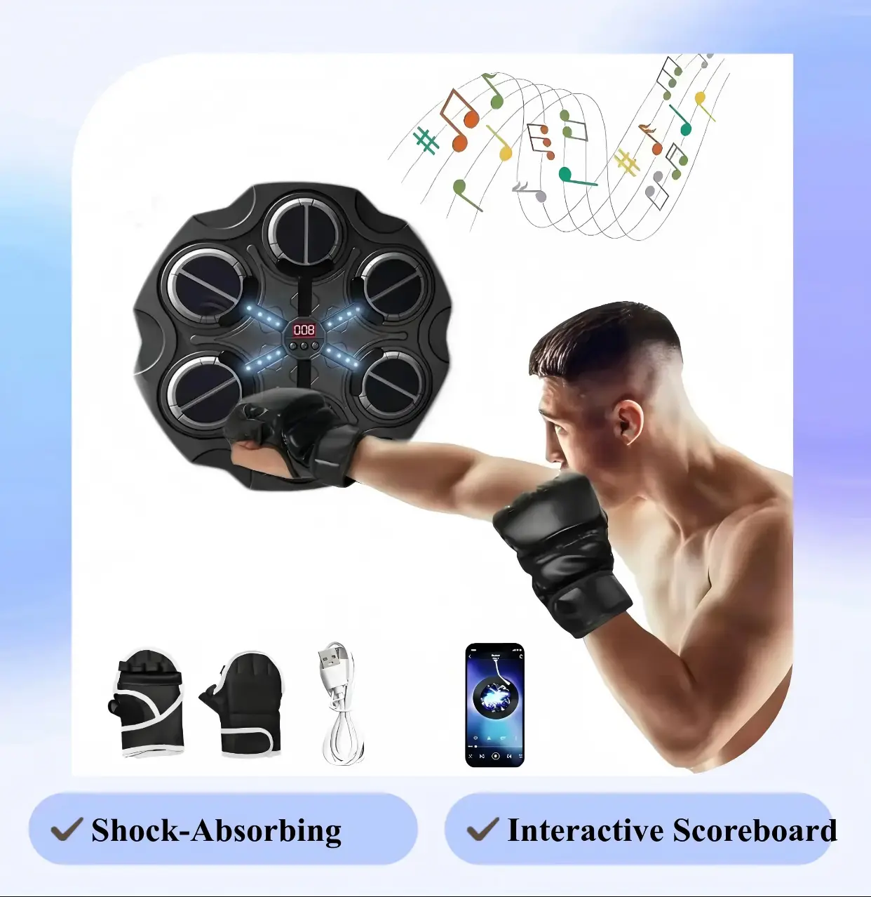 Unisex PVC-Free Kids Electronic Music Boxing Game Toy - Wall-Mounted LED Punching Target with Adjustable Speed, Adjustable Volume for Home Interactive Fitness