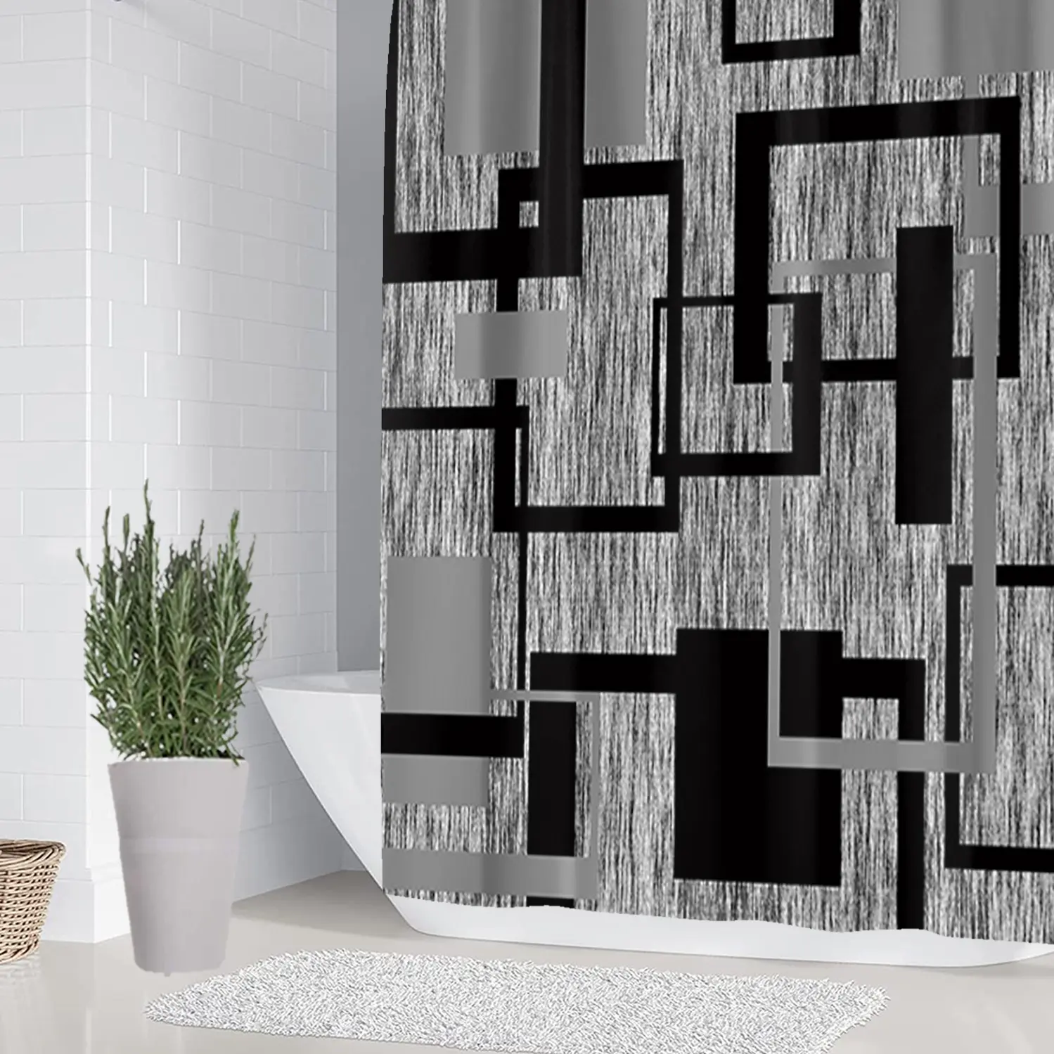1/4 piece square bar art design Bathroom Decor bathroom set, Printed Shower Curtain set with rugs, including soft floor mat, toilet seat cushion, shower curtain, floor mat with good rebound, water absorption, anti slip, preferred for gift giving
