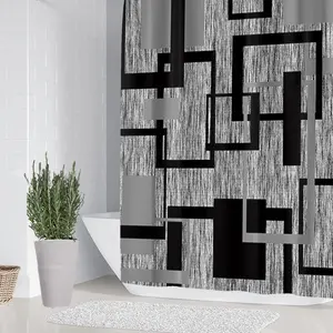 1/4 piece square bar art design bathroom set, Shower curtain sets, including soft floor mat, toilet seat cushion, shower curtain, floor mat with good rebound, water absorption, anti slip, preferred for gift giving
