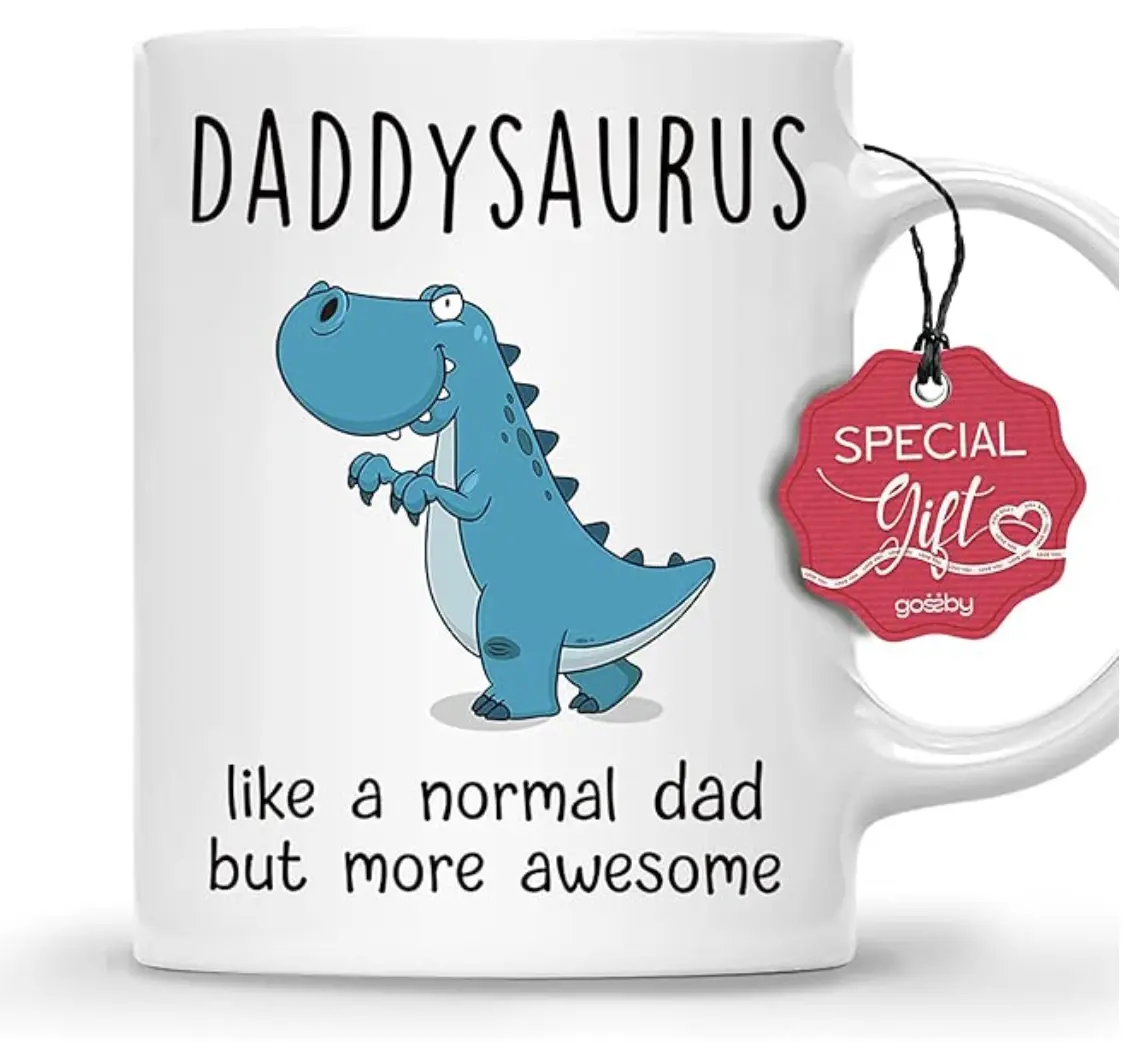 DADDYSAURUS Coffee Mug for Dad - Funny Gifts for Dad from Daughter, Son, Kid - 11oz 15oz T-rex Daddy Mug - Fathers Day, Christmas, Birthday Gift for Father, Step Daddy - Husband Gift from Wife