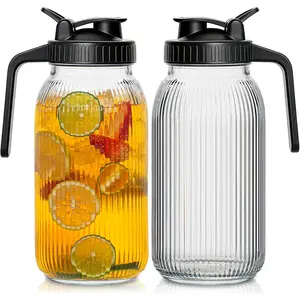 64oz Jar Pitcher with Pour Spout Lid – 2 Pack, Wide Mouth Pitcher with Lid, Leak-Breastmilk Pitcher for Cold Brew Coffee, Sun Tea and Fruit Drinks, Fridge Safe