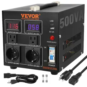 VEVOR Voltage Converter Transformer, 500W, Heavy Duty Step Up/Down Transformer, Convert from 110 Volt to 220 Volt and  from 220 Volt to 110 Volt, with US Outlet EU Outlet 5V USB Port, CE CertifiedVEVOR Super Brand Day