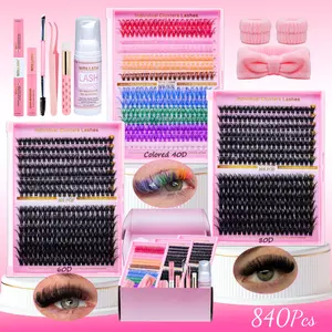 RITALASH 840Pcs Lash Clusters Kit Bulk Packs False Eyelash Extensions D Curl Wispy Individual Fake Eyelashes, Volume Studio Effect, Colorfued Individual Lashes, Wholesale Large Pack with Glue&Seal|Tweezers|Removers|Cleanser, Eyelash Extensions Set