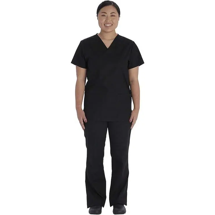 Vital Threads Men's Scrubs Set, Loose-Fitting V-Neck Top with Side Vents & Mid-Rise Tapered Leg Pant, Stretch Poplin Nurse Uniform, Polyester, Menswear, Drawstring, Mid Rise Pants, Tapered Legs, Spandex, Cotton, Fabric, Workwear, Matching, Relaxed Fit, So