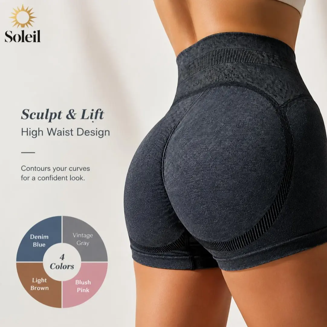 【Soleil】Women's High Waisted Tummy Control Athletic Biker Shorts - Solid Color, Comfortable Fit Spandex Shorts for Gym, Yoga, Volleyball, High Waisted Shorts