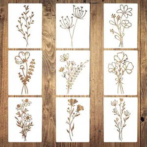Stencils for Painting on , 9 count Flower Stencils for Painting,  Stencils for Painting, Wildflowers Stencil, Drawing Stencil for Painting on , Wall, Furniture
