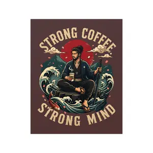 Samurai Coffee Art Matte Paper Print Poster - Strong Coffee, Strong Mind Photo Decoration for Kitchen, Room Home Decor Supplies