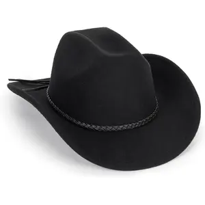 Classic-Western-Cowboy- Upturn-Brim Felt-Cowgirl- Rodeo-Hats with Belt for Women Men (Fit for 22.4-23.2")