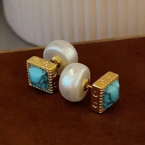 Vintage Turquoise Pearl Geometric Earrings for Women, Simple Design Daily Wear Party Vacation Jewelry Gift, Elegant and Versatile Ear Rings