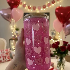 Sparkling Heart Tumbler - Pink Glitter Design for Valentine's Day Gifts & Everyday Use