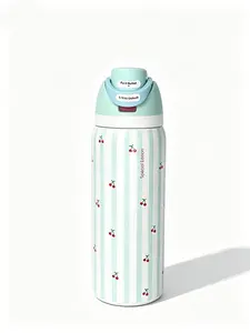 Owala FreeSip 32oz Striped Cherry Printed Portable Water Bottle With Handle, Leakproof Stainless Steel Cup, BPA Free, Ideal For Daily Fitness And Outdoor Travel Usecasual use Stranger Things Insulated Mug