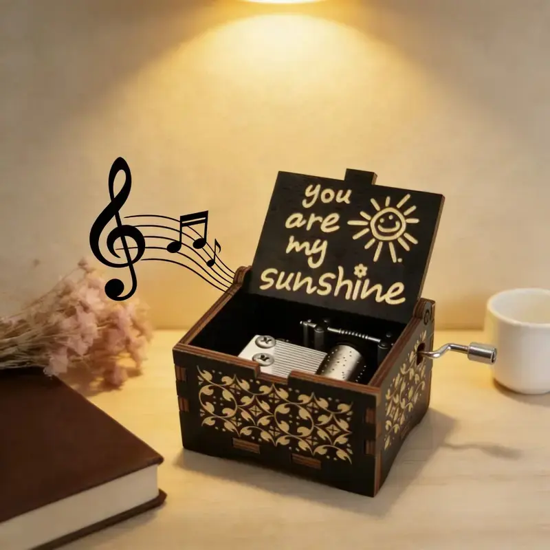 You Are My Sunshine Hand-cranked Music Box,New Wood Antique Engraved Musical Case for Loved Ones Gifts for Lover Boyfriend Girlfriend Husband Wife,Creates Family Bonding Moments