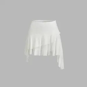 Cider [3 colors, size 0-10] Low Rise Lace Floral Layered Ruffle Hem Mini Skirt