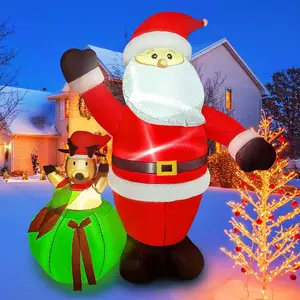 6 FT Christmas Inflatable Santa Claus+ Reindeer Peeking Out from Santa’s Sack- Lighted Blow Up Yard Decoration, Festive Outdoor Holiday Display with LED Lights, for Lawn/Garden/Home