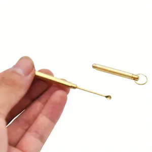 5pcs Golden Folding Ear Spoon Keychain - Portable Metal Ear Cleaning Tool, No Battery Required