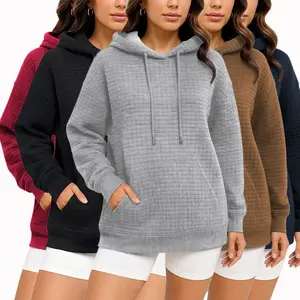 Women's Waffle-Knit Hoodie Fall/Winter Crewneck Long-Sleeve Oversized Hooded Sweatshirt Multiple Essential Basic Top hoodies women winter outfits sweatshirts women toasty  hoodie