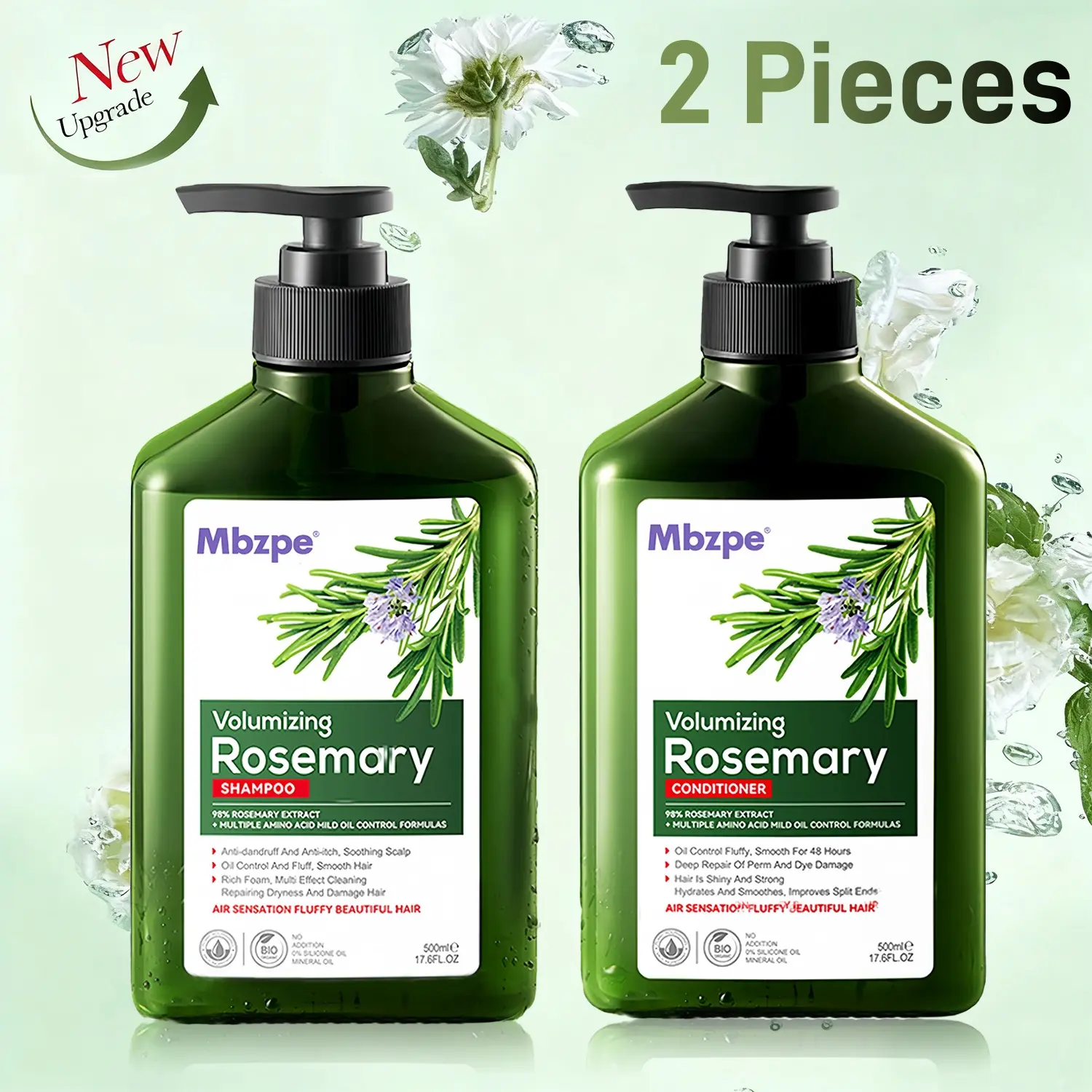 Rosemary Oil Shampoo & Conditioner Set with Biotin for Thinning Hair & Anti-Hair Loss, Strengthening Botanical Formula, Women & Men, Sulfate-Free, Organic