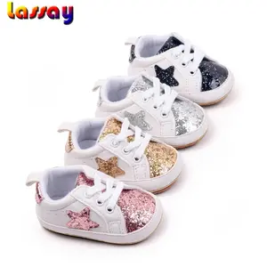 Baby Sneakers Contrast Color Sequins Shoelace Soft Sole Non-Slip Infant First Walking Shoes for Spring & Fall