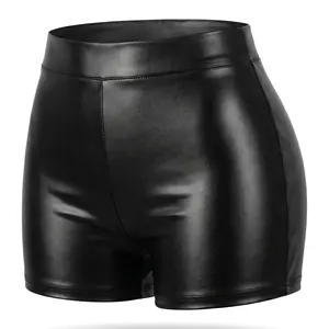 Women's High Waisted PU Leather Shorts, Womenswear, Elastic Waist, Slim Fit, Y2K Style, Chic, Plain Pattern, Casual Fashion for Spring & Fall