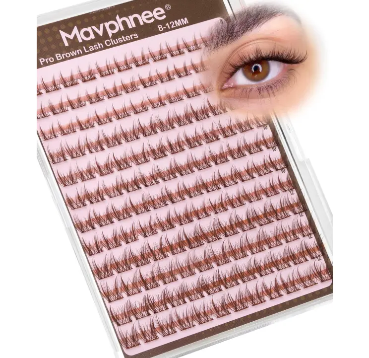 Brown Lash Clusters 8-12MM Wispy Eyelash Clusters Short Fairy Cluster Eyelash Extensions Natural Cluster Lashes Extensions Easy Wider-Band Anime Individual Lashes for Soft Glam (CC Curve, 144Pcs)