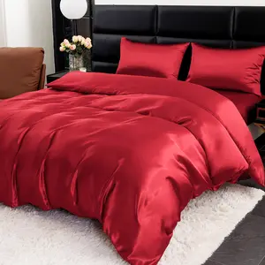 Solid Color Satin Bedding Set, 1 Count Duvet Cover & 2 Counts Pillowcases without Filler, Soft Comfortable Bedding Set for Home Bedroom, Soft Bedding Sets