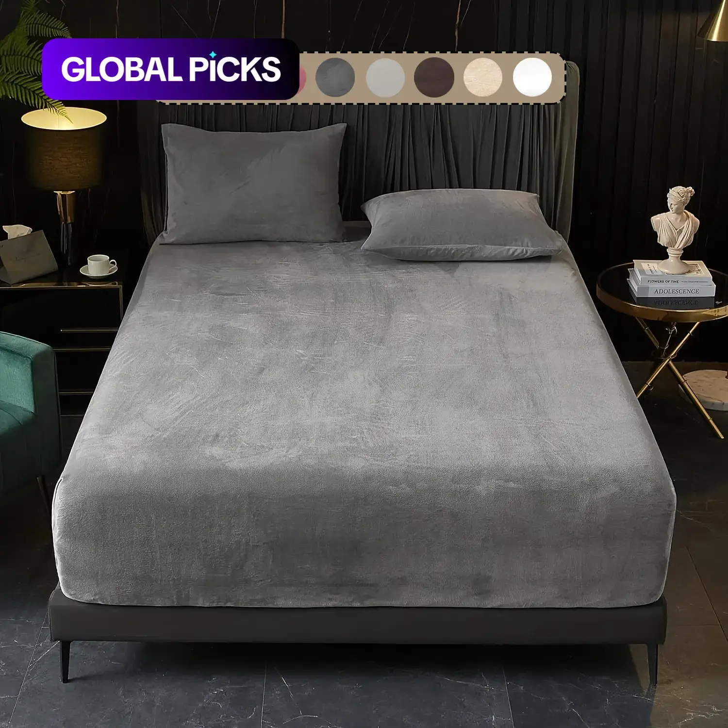 Solid Color Deep Pocket Fitted Sheet and Pillowcase Set, Set Composition 3 pcs/set Including 1 Plush Fitted Sheet and 2 Pillowcases without Filler, Soft Bedding Set Easy Care Bedsheet Bed Sets #GLOBAL PICKS